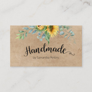 Botanical Sunflower Calligraphy Rustic Handmade Business Card