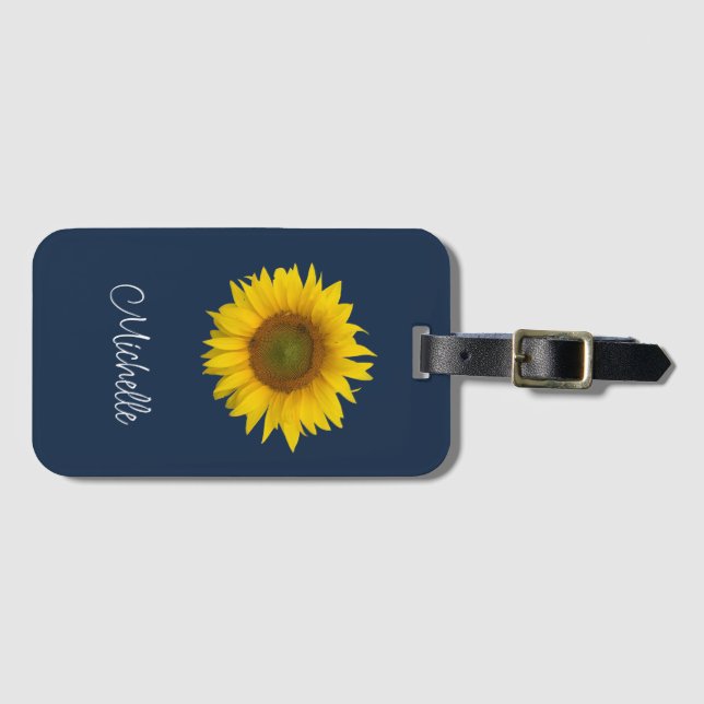 Botanical Sunflower Elegant Navy Blue  Luggage Tag (Front Horizontal)