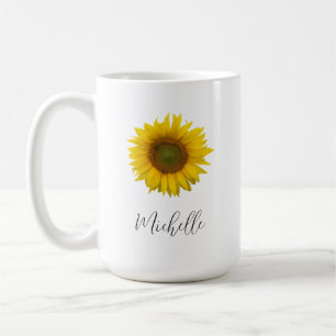 Botanical Sunflower Elegant Script Coffee Mug