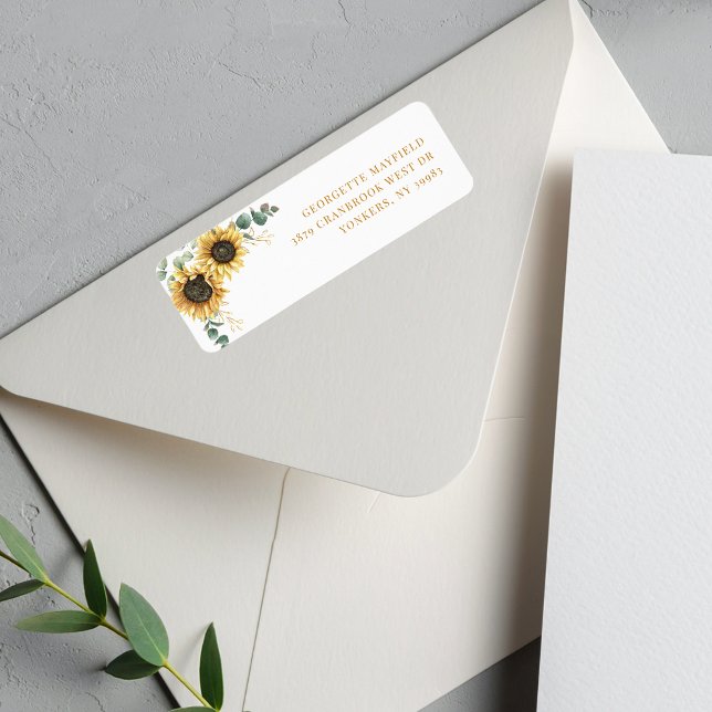 Botanical Sunflower Eucalyptus Return Address (Sunflower Eucalyptus Floral Chic Return Address Label)