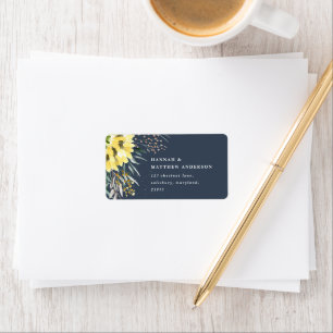 Botanical sunflower eucalyptus rustic navy blue label