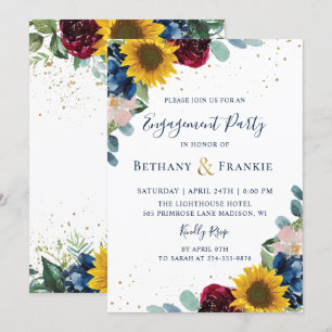 Botanical Sunflower Floral Engagement Party Invitation