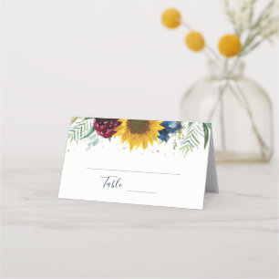 Botanical Sunflower Floral Gold Glitter Place Card