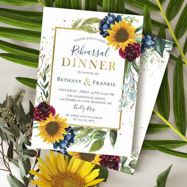 Botanical Sunflower Floral Rehearsal Dinner Invitation (Creator Uploaded)