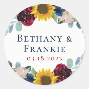 Botanical Sunflower Floral Wedding Favour Classic Round Sticker