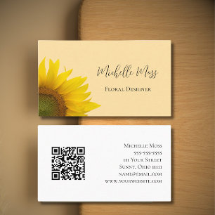 Botanical Sunflower QR code Country Boho  Business Card