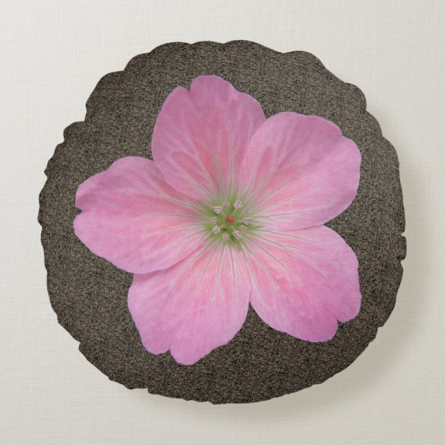 Botanical Sweet Pink Geranium Flower Round Cushion (Front)