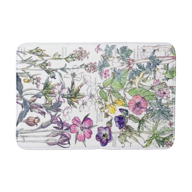 Botanical Sweet William Wildflower Flower Bath Mat (Front)