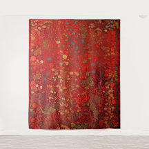 Botanical Tapestry - Impressionist Floral on Red