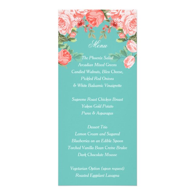 Botanical Teal and Coral Flower - Menu (Front)