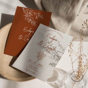 Botanical Terracotta Floral Boho Trendy Wedding  Invitation
