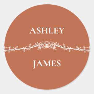 Botanical Terracotta Floral Garden Wedding Classic Round Sticker