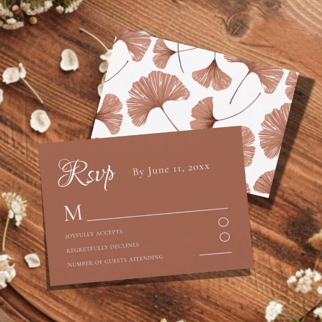 Botanical Terracotta Ginkgo Leaf Wedding RSVP Card (Creator Uploaded)