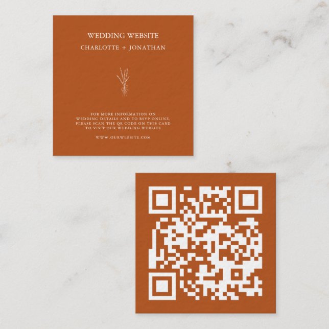 Botanical Terracotta Wedding Website QR Code RSVP  Enclosure Card (Front/Back)