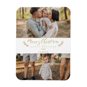 Botanical Themed Christmas Custom Photo Script Magnet