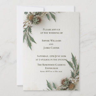 Botanical Thistle Wedding Invitation   Green White