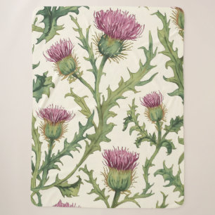 Botanical Thistle Wildflower Accent Sherpa Blanket