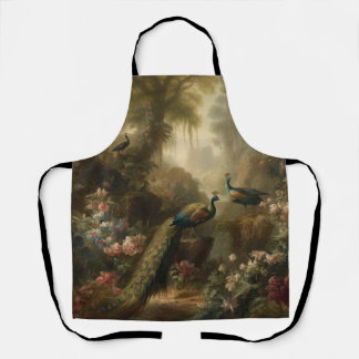 Botanical: three peacocks in English garden Apron