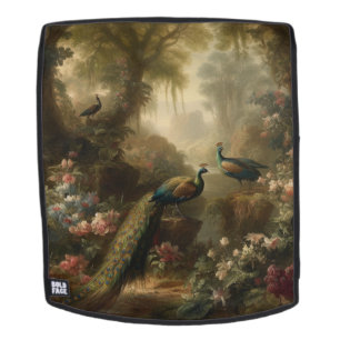 Botanical: three peacocks in English garden Backpack