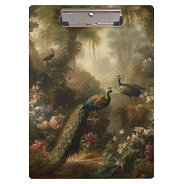Botanical: three peacocks in English garden  Clipboard (Front)