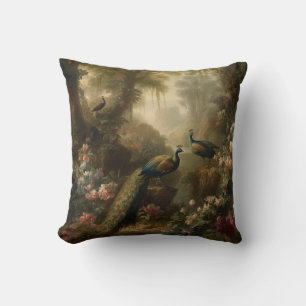 Botanical: three peacocks in English garden  Cushion