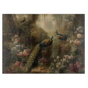 Botanical: three peacocks in English garden  Cutting Board