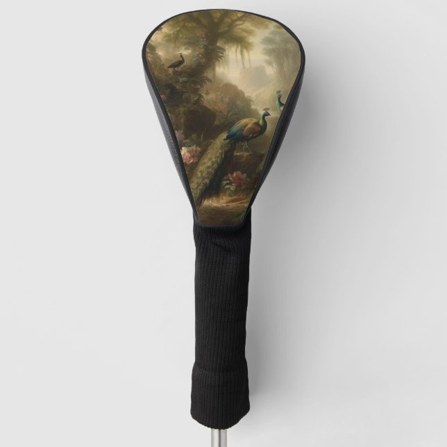 Botanical: three peacocks in English garden  Golf Head Cover (Front)