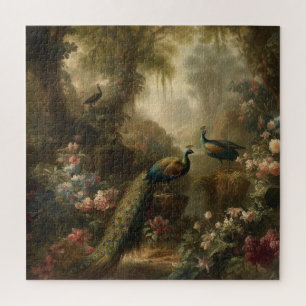 Botanical: three peacocks in English garden  Jigsaw Puzzle