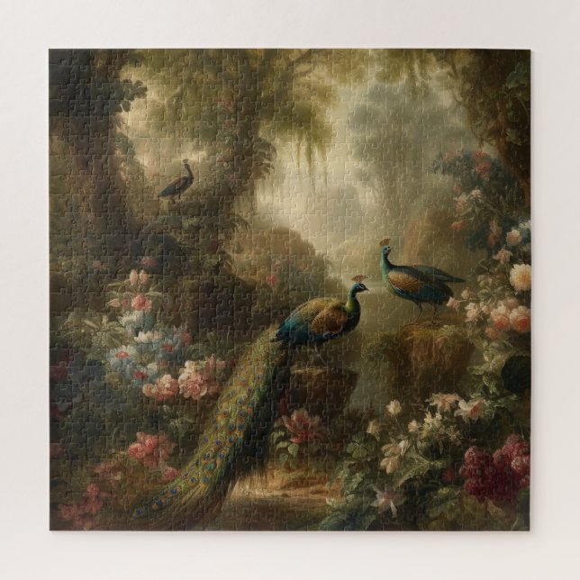 Botanical: three peacocks in English garden  Jigsaw Puzzle (Vertical)