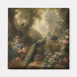 Botanical: three peacocks in English garden Magnet