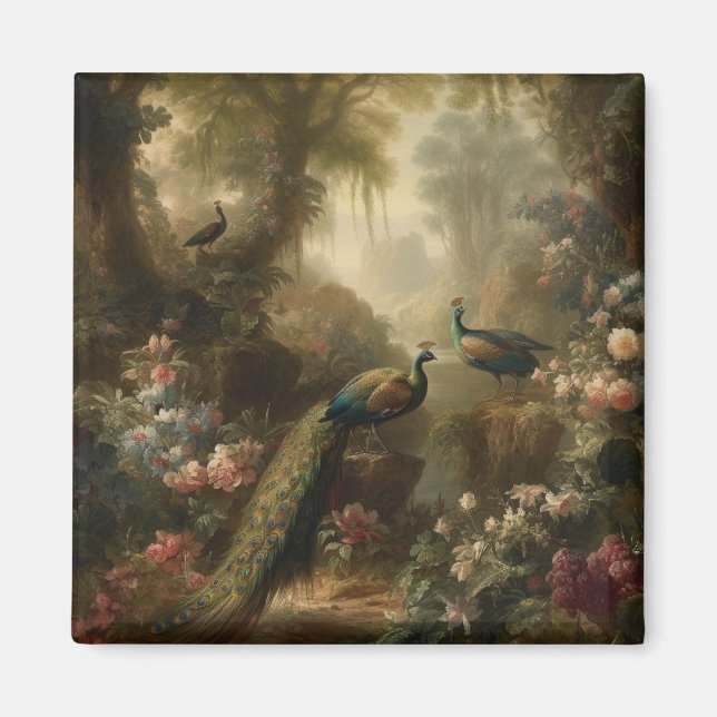 Botanical: three peacocks in English garden  Magnet (Front)