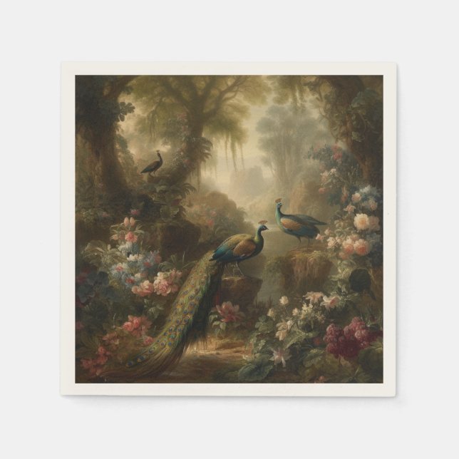 Botanical: three peacocks in English garden  Napkin (Front)