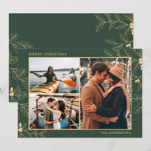 Botanical Three Photo Merry Christmas Couple