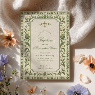 Botanical Tile Baptism Invitation