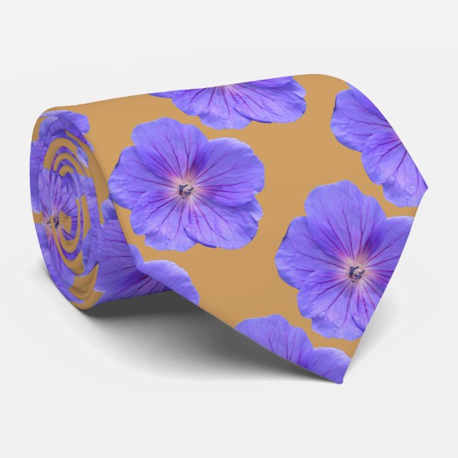 Botanical Tiled Blue Geranium Flower Photo Tie (Rolled)
