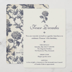 Botanical Toile Hydrangea Sea Holly 40th Birthday Invitation