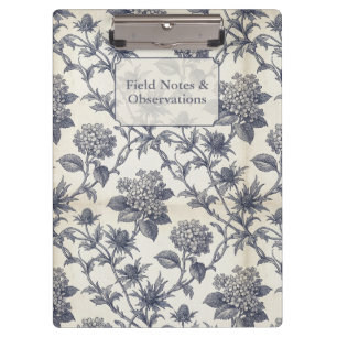 Botanical Toile Hydrangea & Sea Holly Custom Clipboard