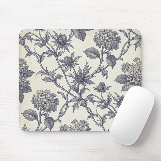 Botanical Toile | Hydrangea & Sea Holly Mouse Mat (With Mouse)