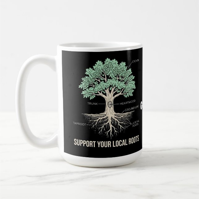 Botanical Tree Anatomy Support Your Local Roots Coffee Mug (Left)