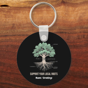 Botanical Tree Anatomy Support Your Local Roots Key Ring