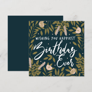 Botanical Trendy Floral Typography Happy Birthday Card