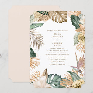 Botanical Tropical Floral Gold Mauve Wedding Invitation