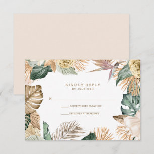 Botanical Tropical Floral Gold Mauve Wedding RSVP Card