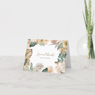 Botanical Tropical Floral Gold Mauve Wedding Thank You Card