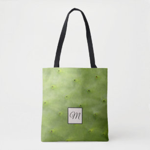 Botanical Tropical Green Cactus Photo Monogram Tote Bag
