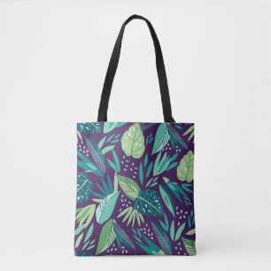 Botanical Tropical Green Leafs Pattern Tote Bag