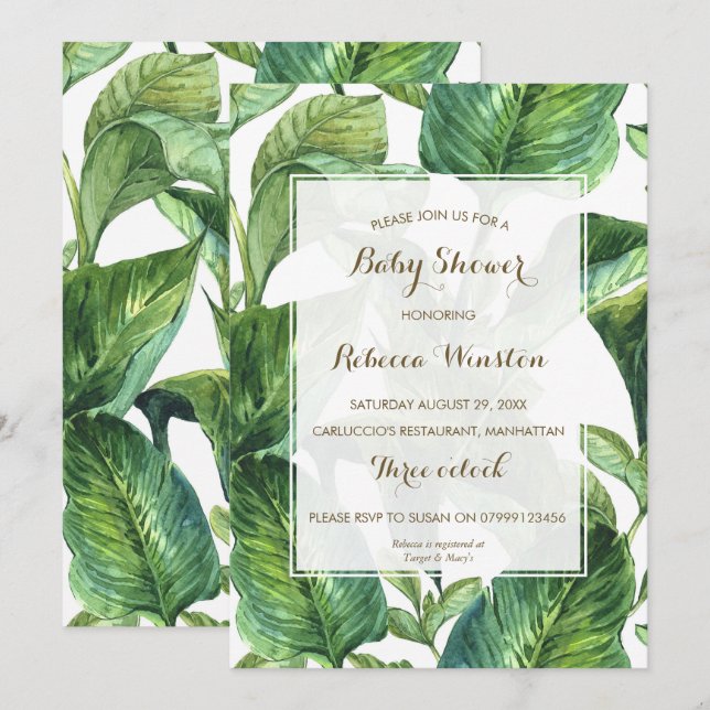 botanical tropical leaves baby shower invitation (Front/Back)