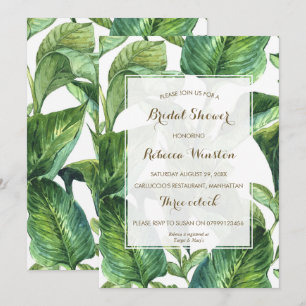 botanical tropical leaves bridal shower invitation