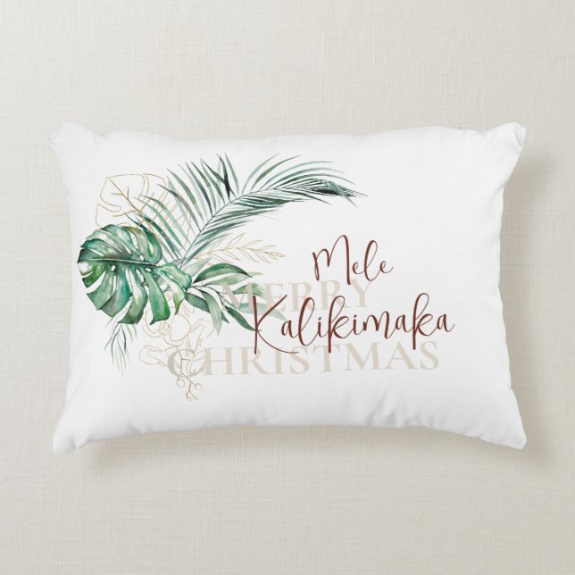 Botanical Tropical Mele Kalikimaka | Christmas Decorative Cushion (Front)