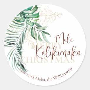 Botanical Tropical Mele Kalikimaka   Custom  Classic Round Sticker